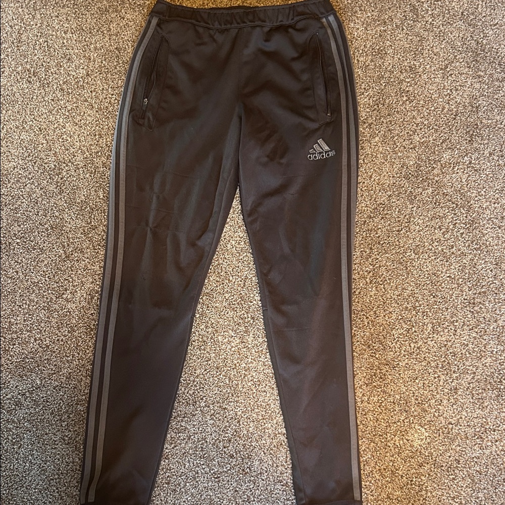 Adidas Black Joggers with Gray Stripes